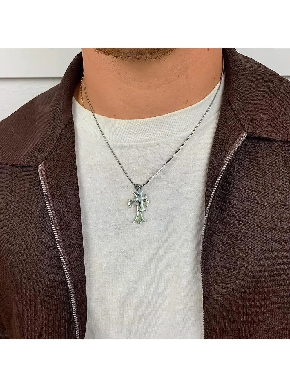 Vintage y2k style Double Gothic Cross pendant Stainless Steel Silver necklace